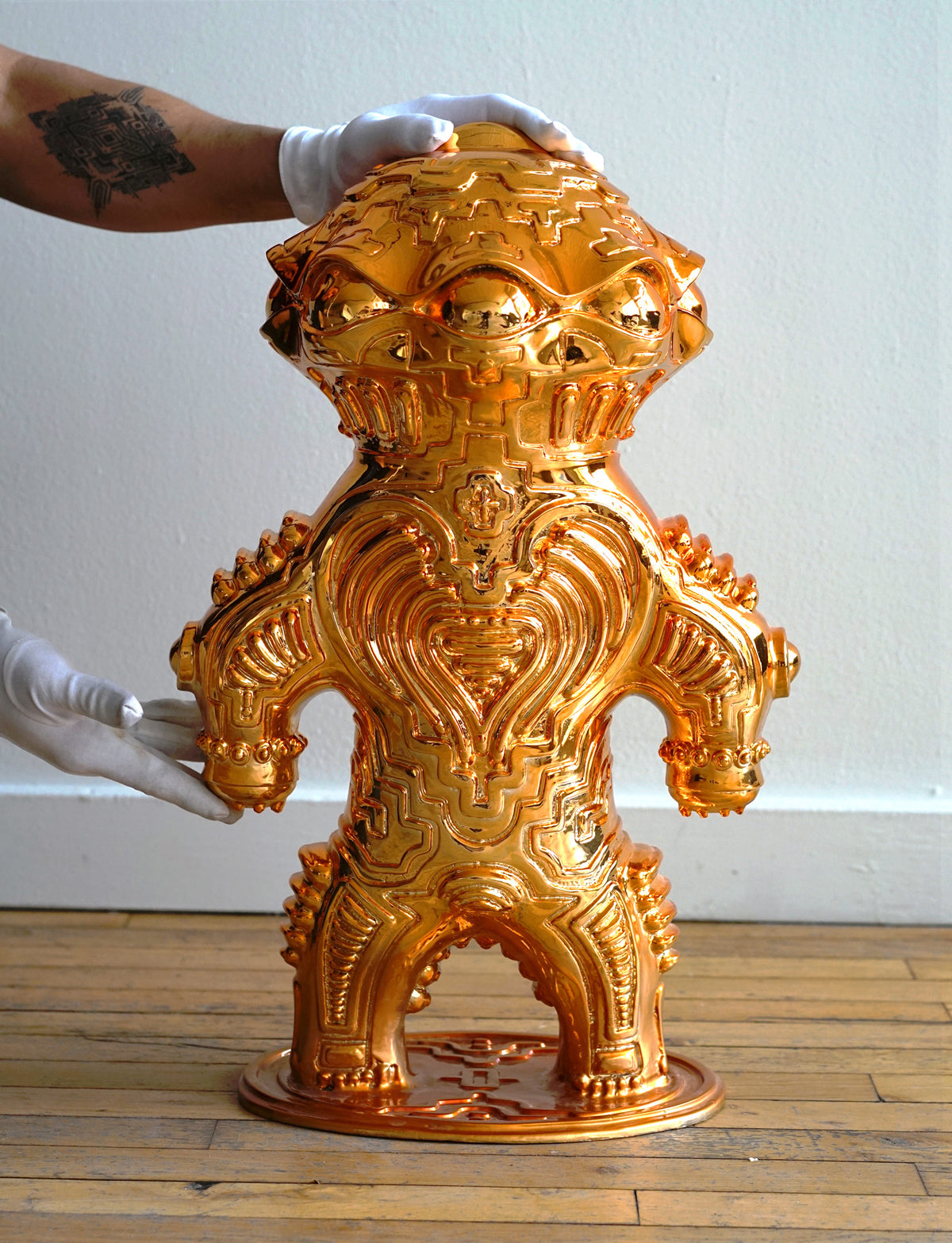 Dogu Gold Chrome Plated Sculpture by Ben Ridgway