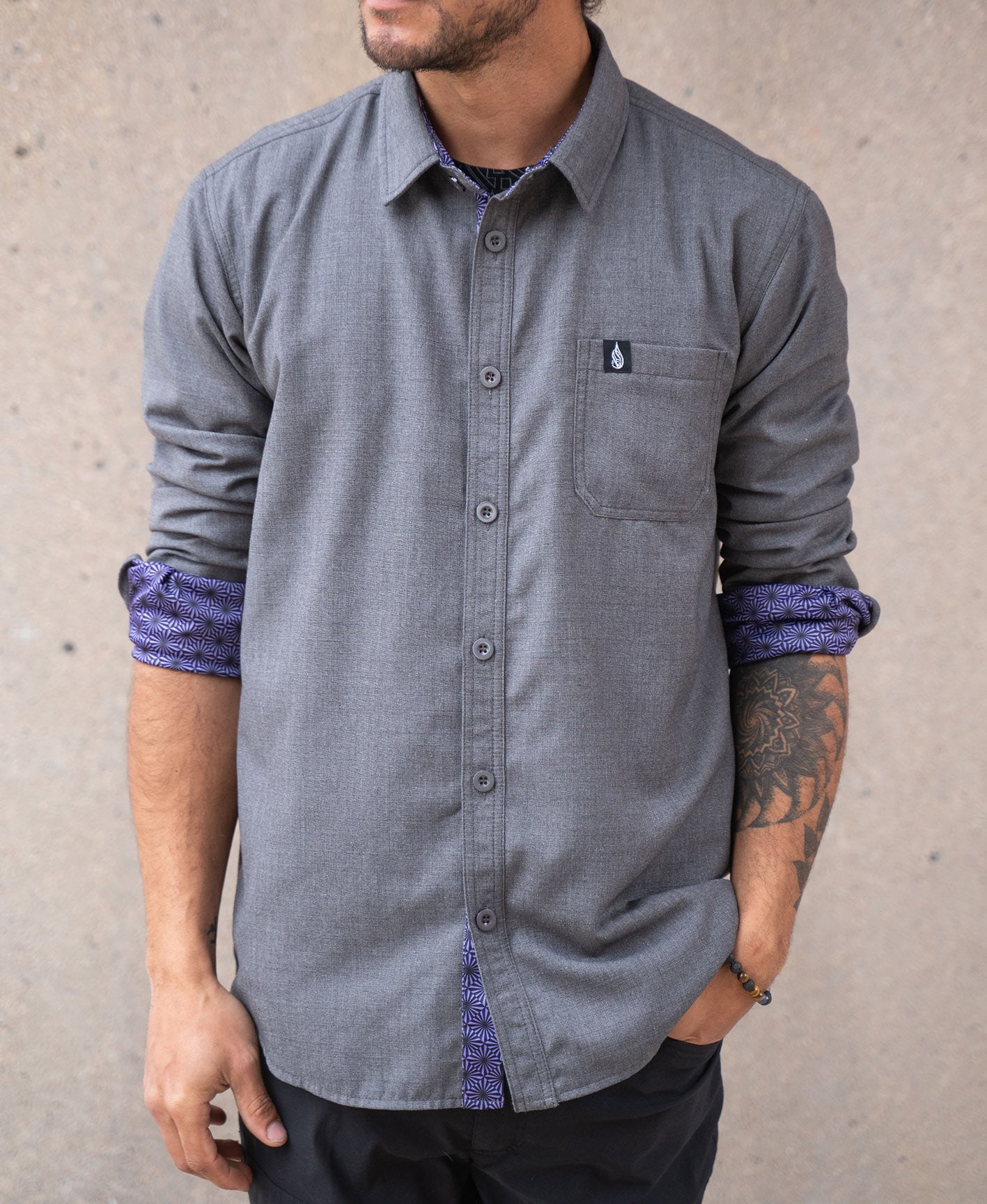 Formation Lined Button Down Shirt by Threyda