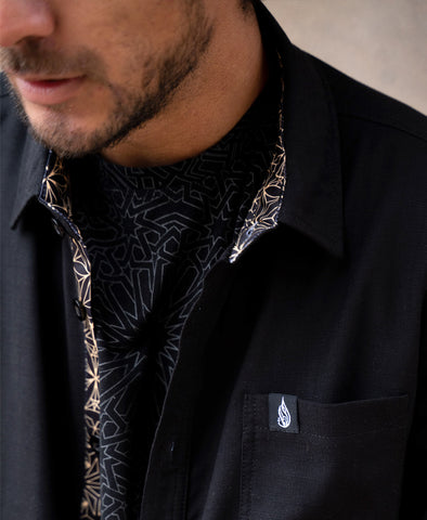 Gold Slope Lined Button Down Shirt by Threyda
