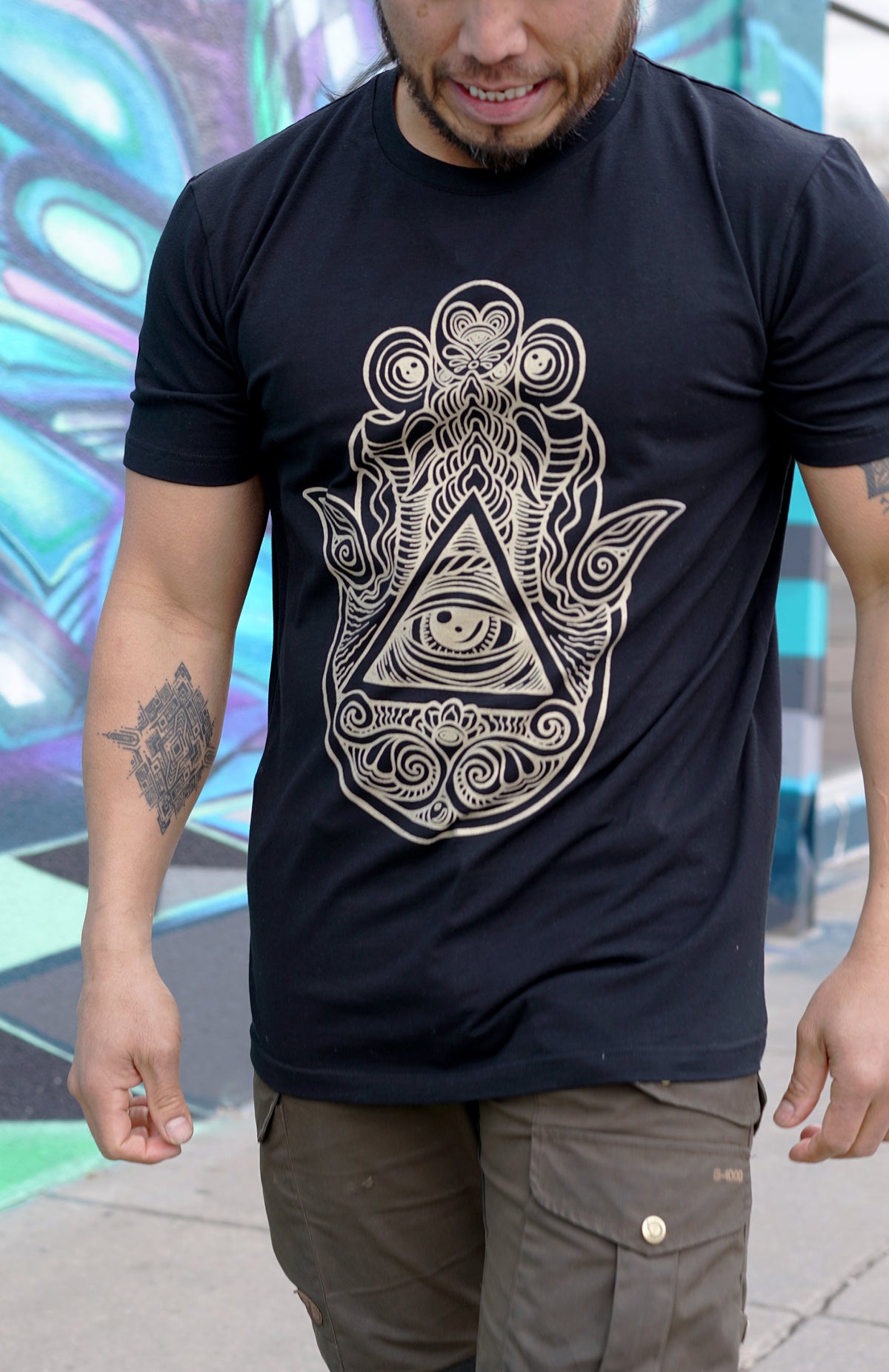 Hamsa Hand Gold Screenprint Tee by John Speaker