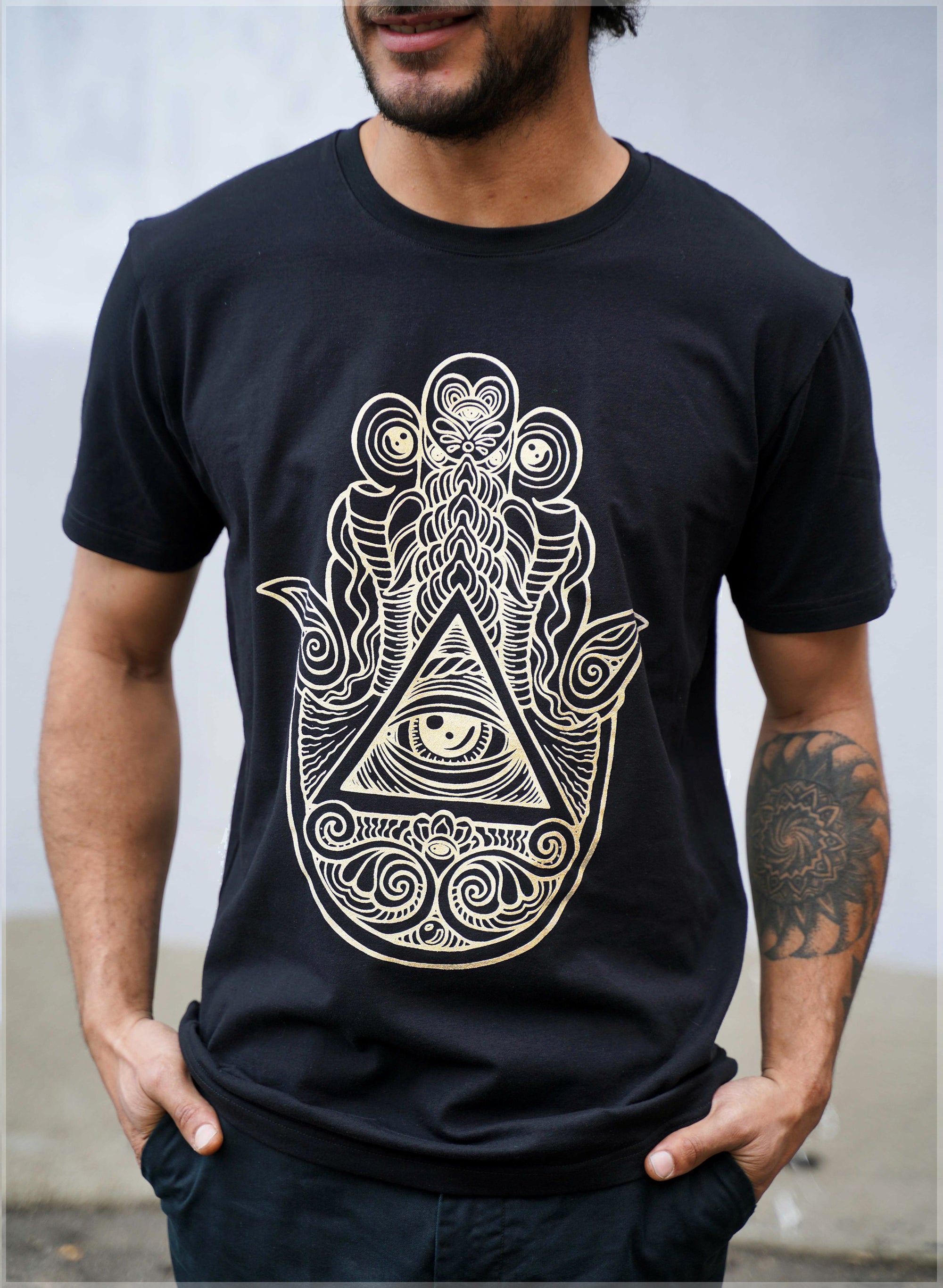 Hamsa Hand Gold Screenprint Tee by John Speaker