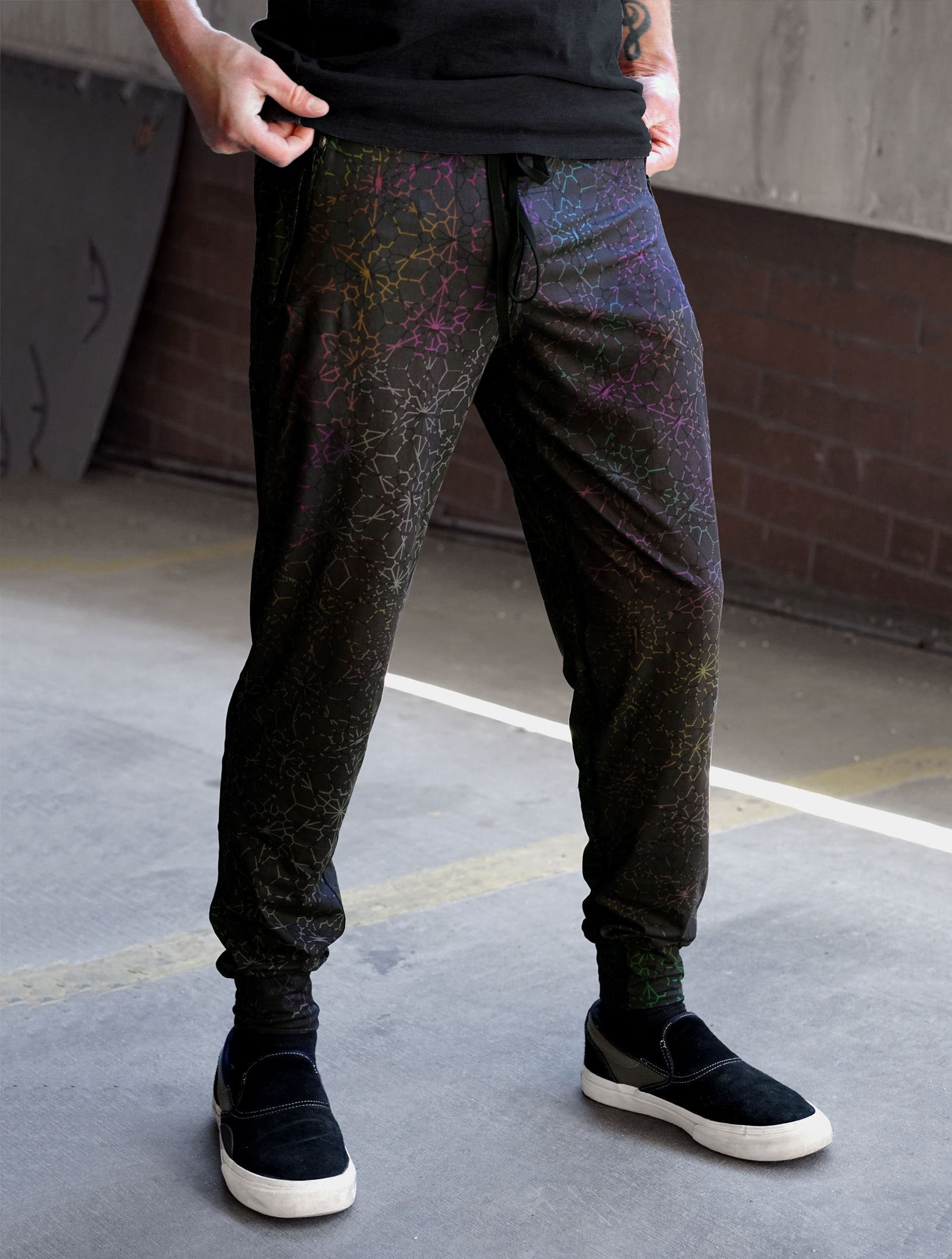 Black Rainbow Lightweight Stretch Joggers by Threyda