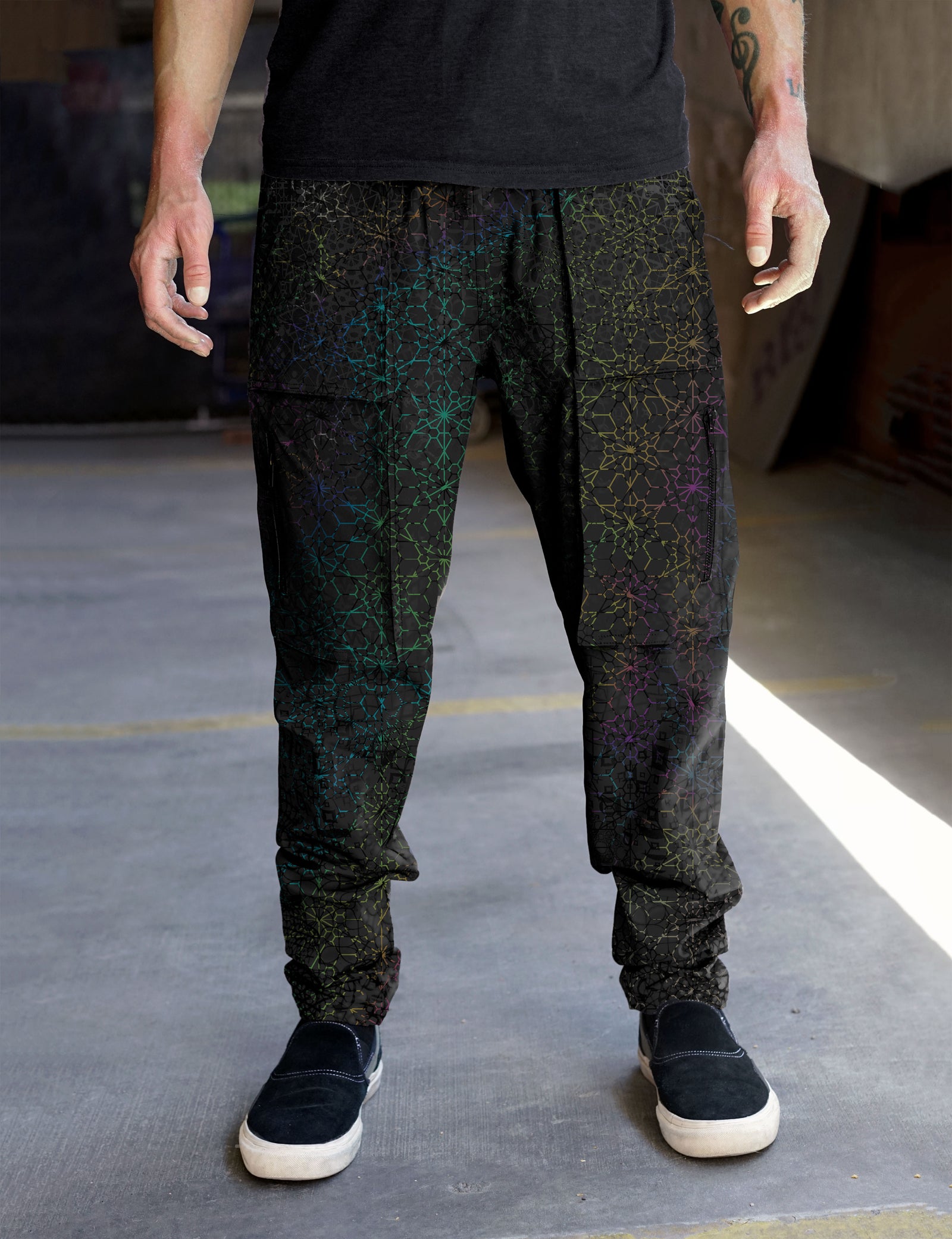 Black Rainbow Flex Cargo Joggers by Threyda
