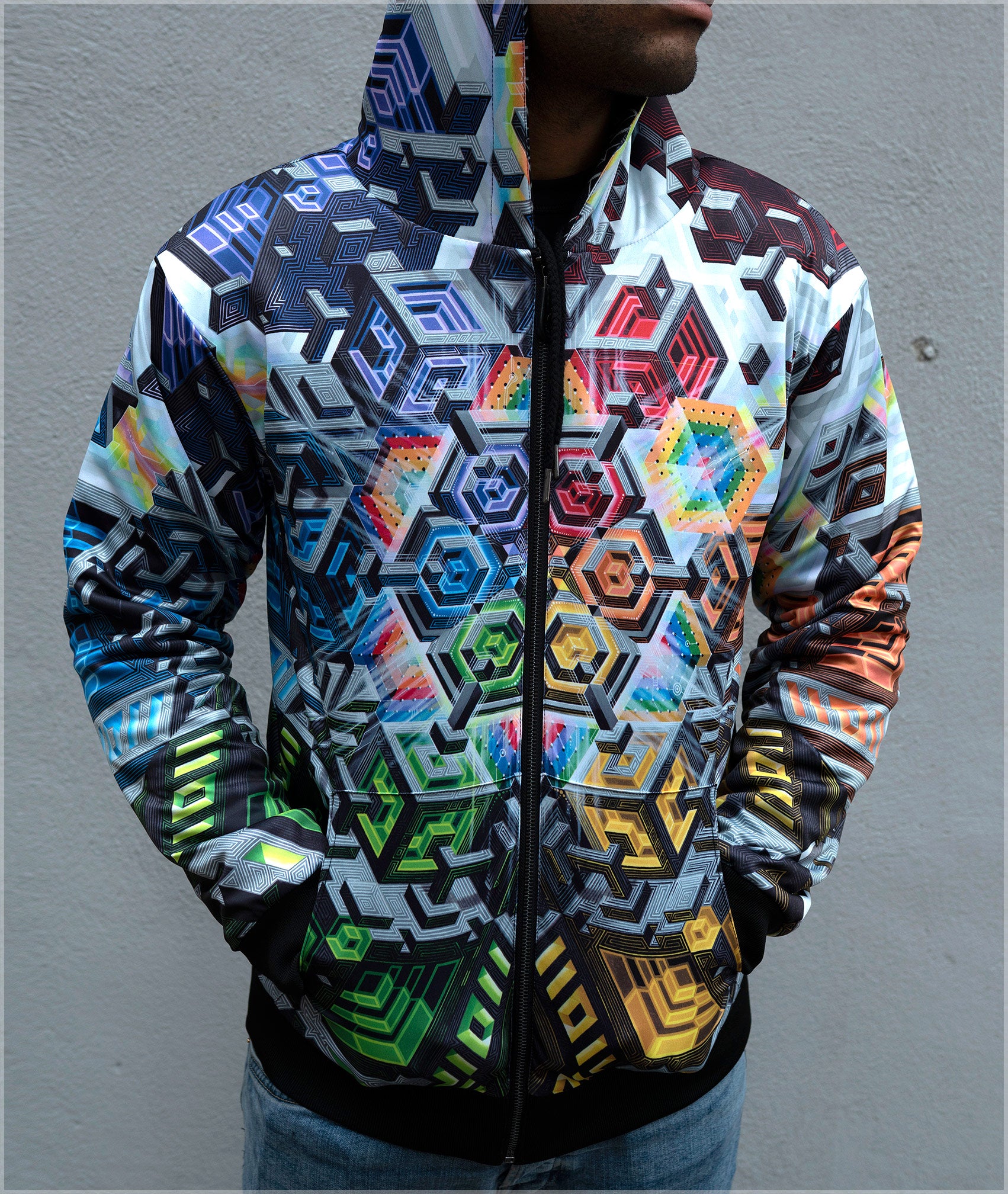 Rainbow Mech Reversible Heavyweight Hoodie by Mike Cole