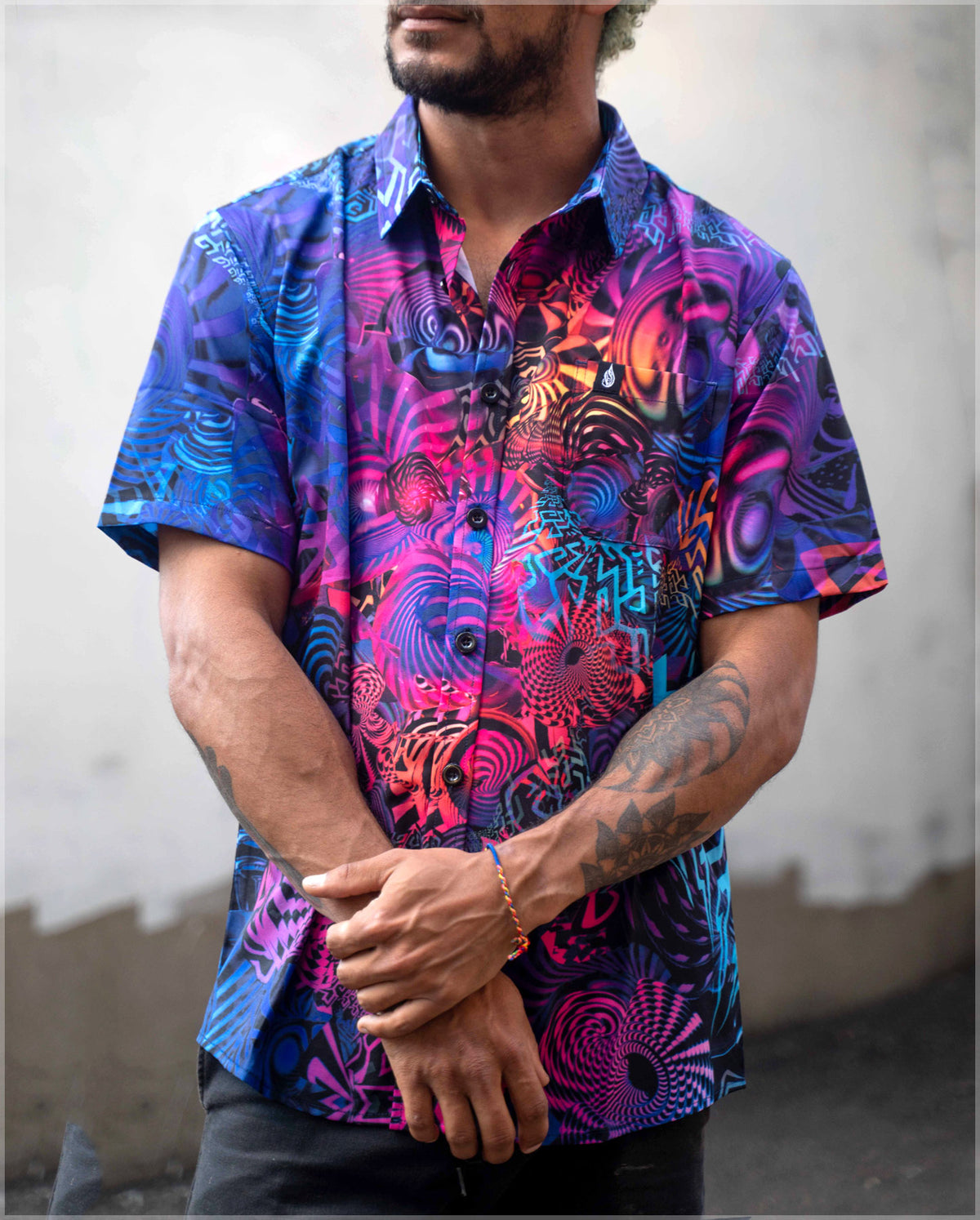 Neon Short Sleeve Button Down Shirt by Fabian Jimenez
