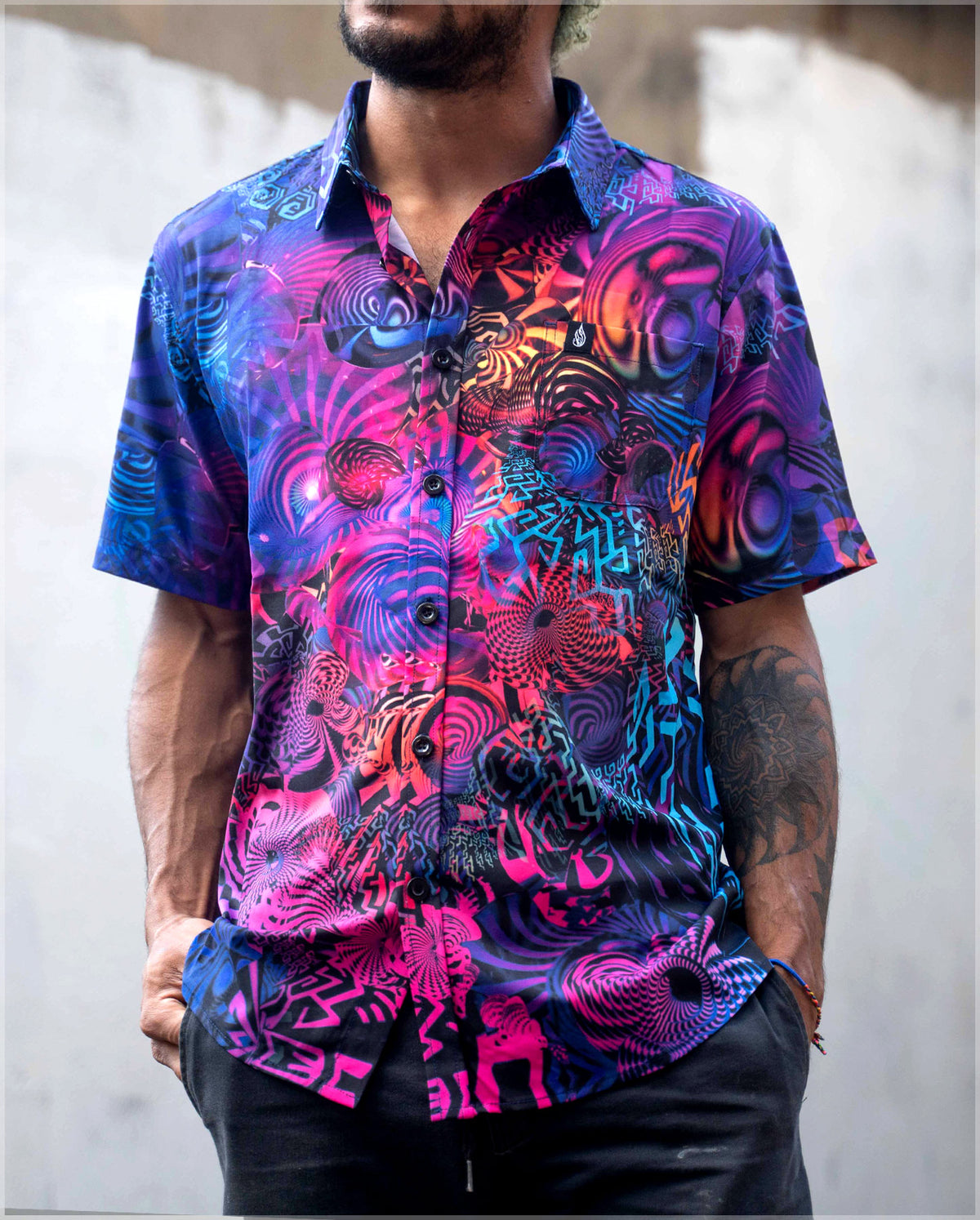 Neon Short Sleeve Button Down Shirt by Fabian Jimenez