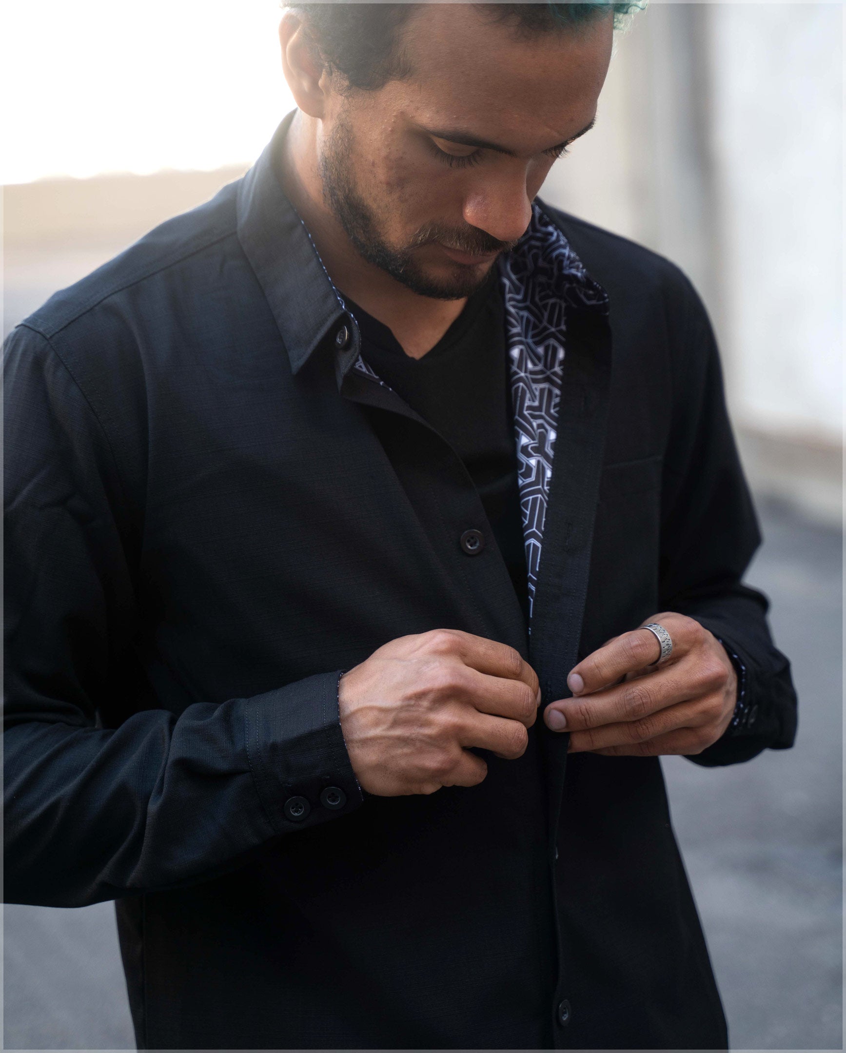 Tesselate Black Button Down Shirt by Kimi Takemura