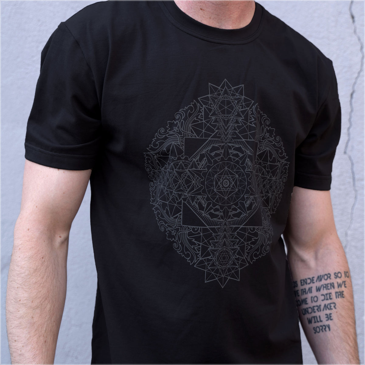 Sri Yantra Dark Cotton Tee by Kimi Takemura