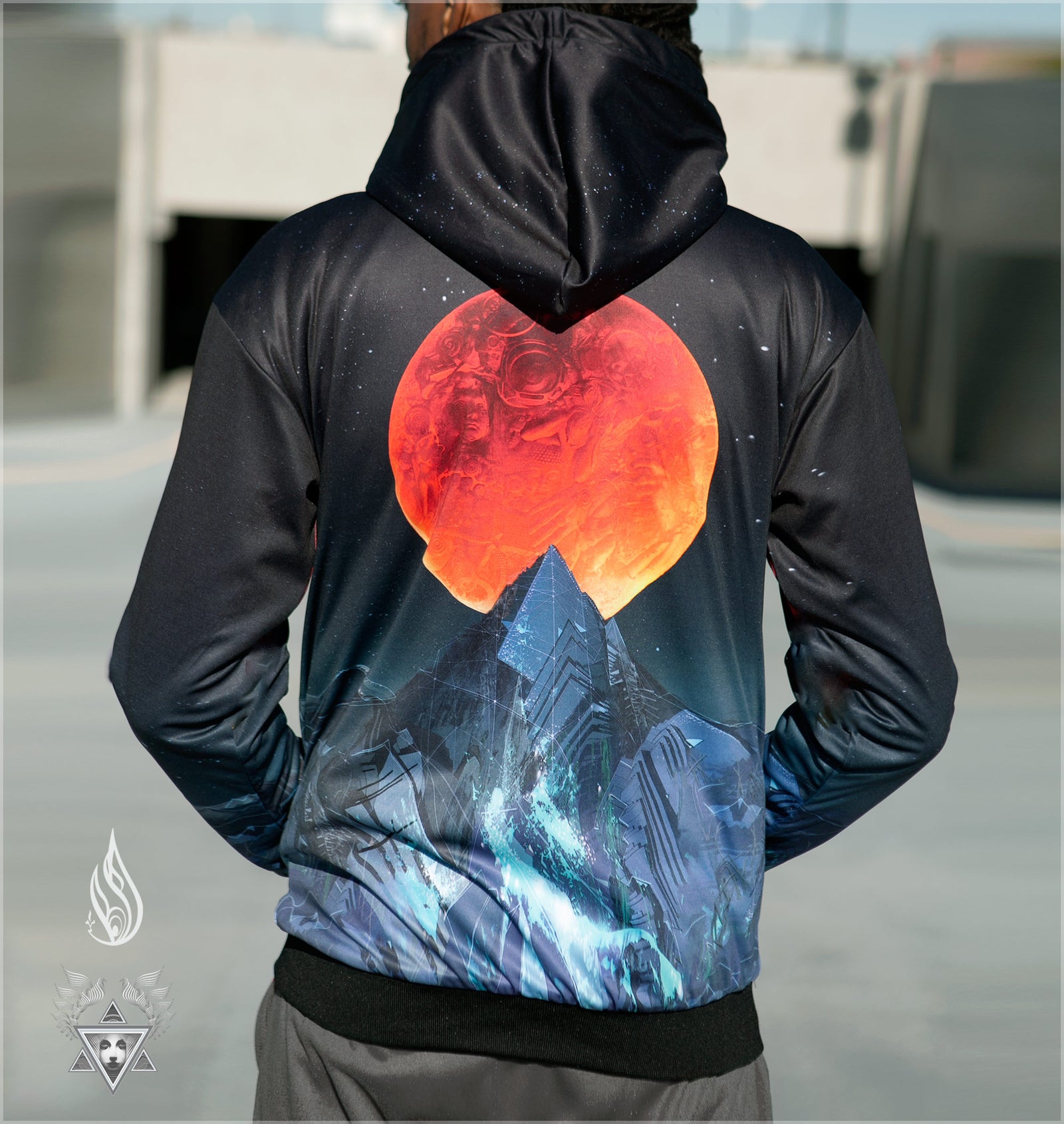 Blood Moon Reversible Satin Hoodie by Android Jones