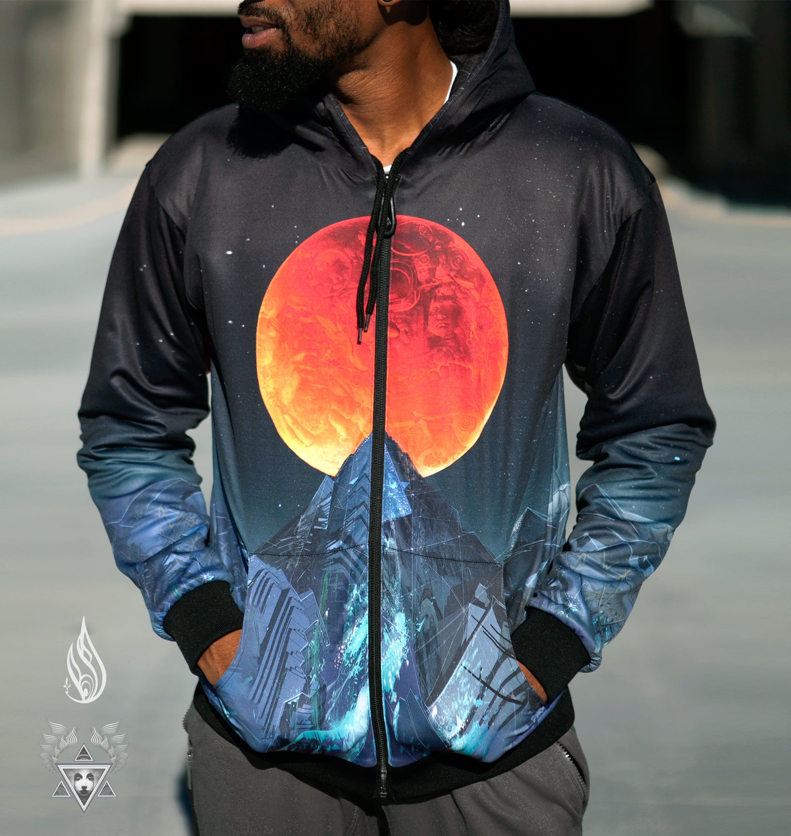 Blood Moon Reversible Satin Hoodie by Android Jones