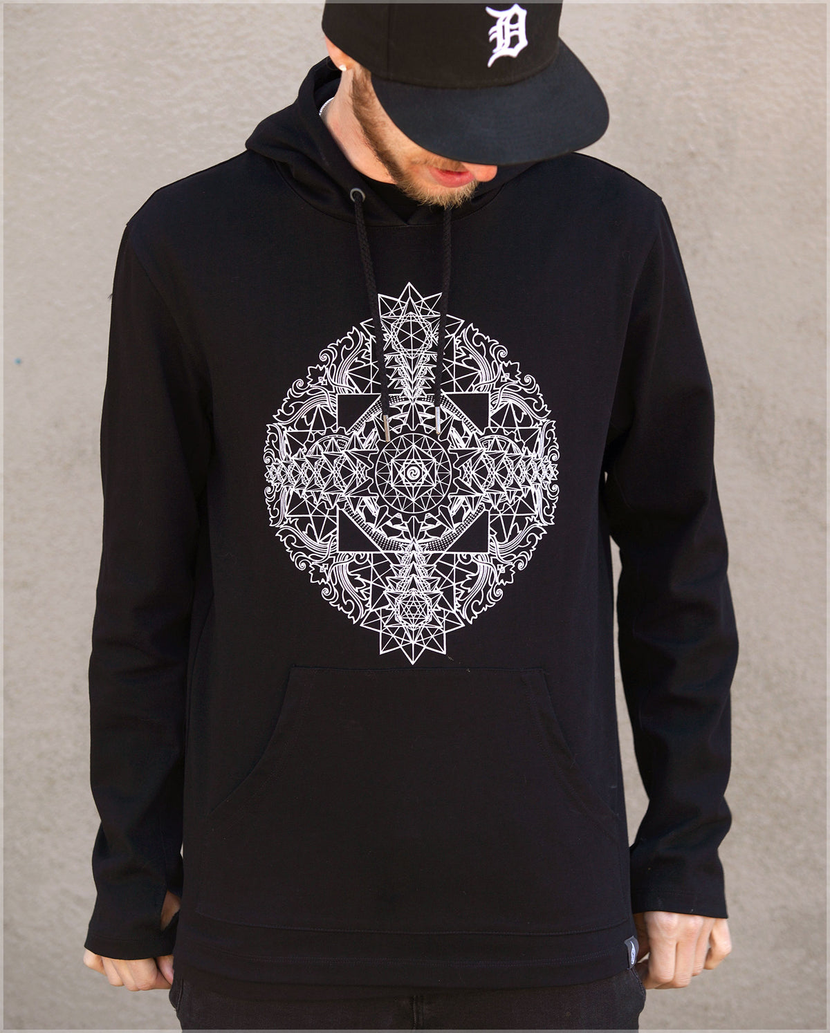 Sri Yantra Cotton Pullover Hoodie by Kimi Takemura