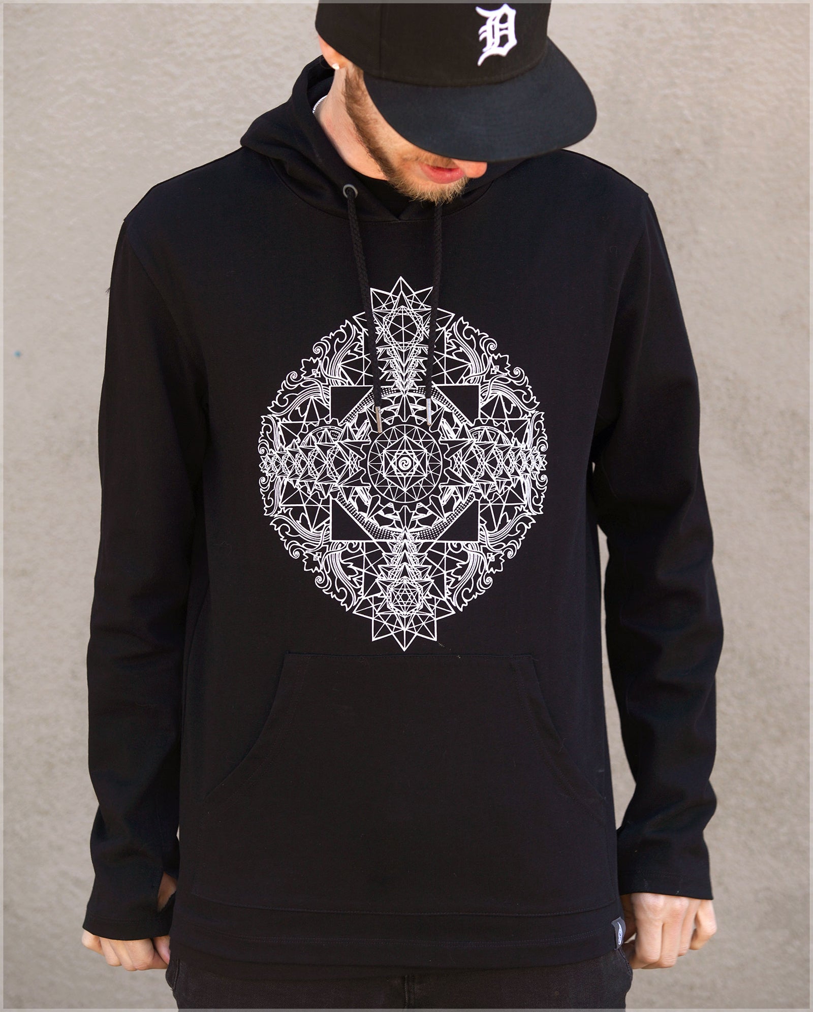 Sri Yantra Cotton Pullover Hoodie by Kimi Takemura