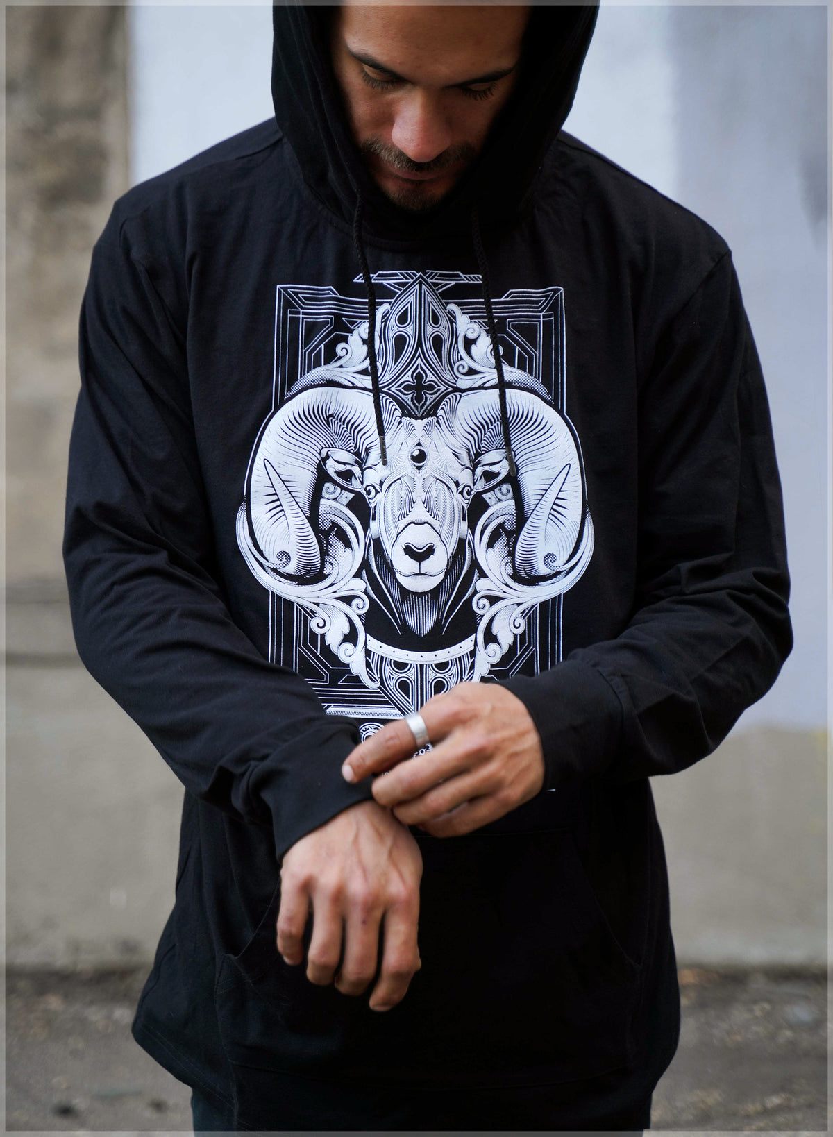Black Ram Screenprint Pullover by Mugwort