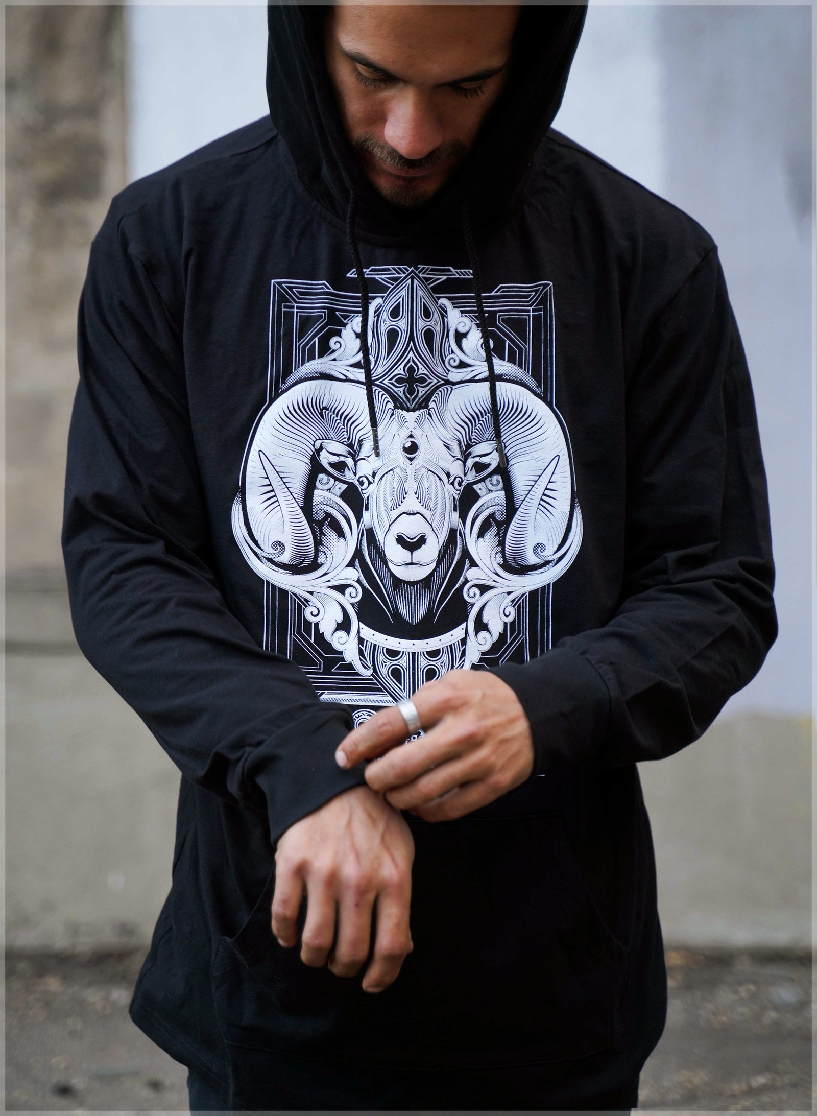 Black Ram Screenprint Pullover by Mugwort