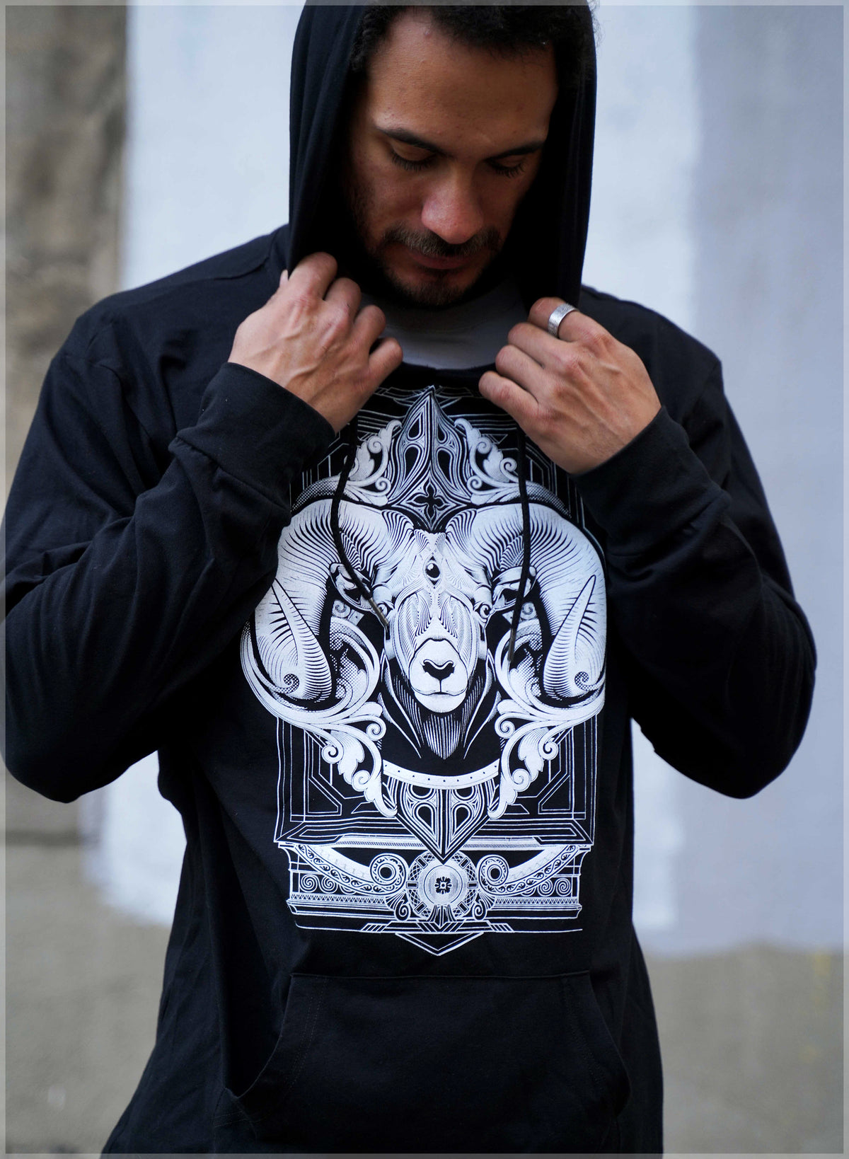 Black Ram Screenprint Pullover by Mugwort
