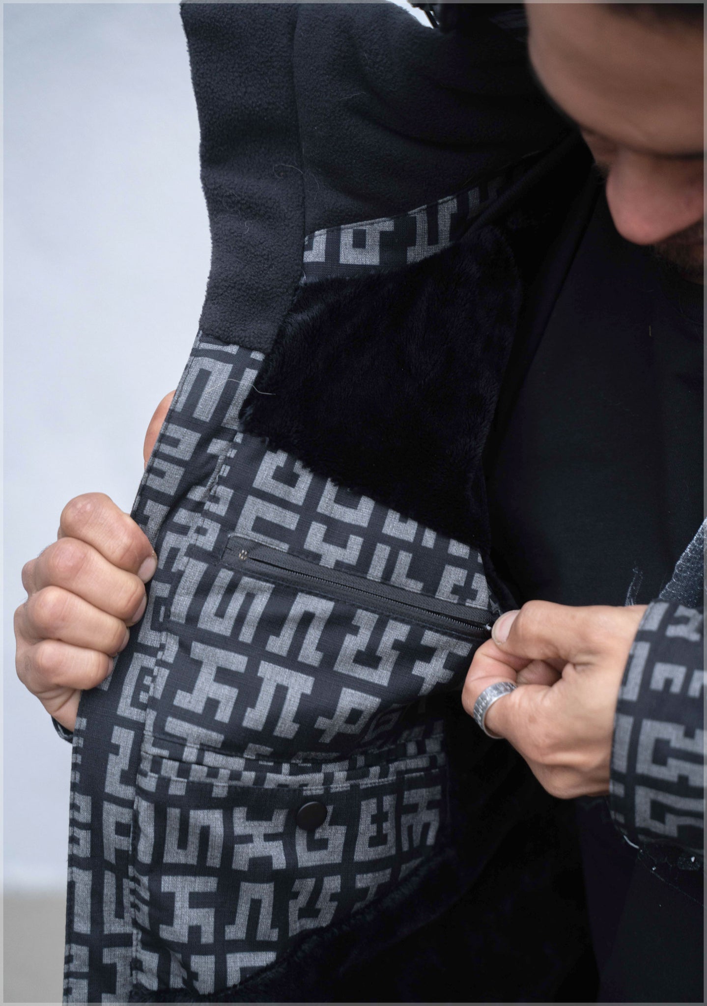 Secret Writing Onyx Sherpa Jacket by Allyson Grey