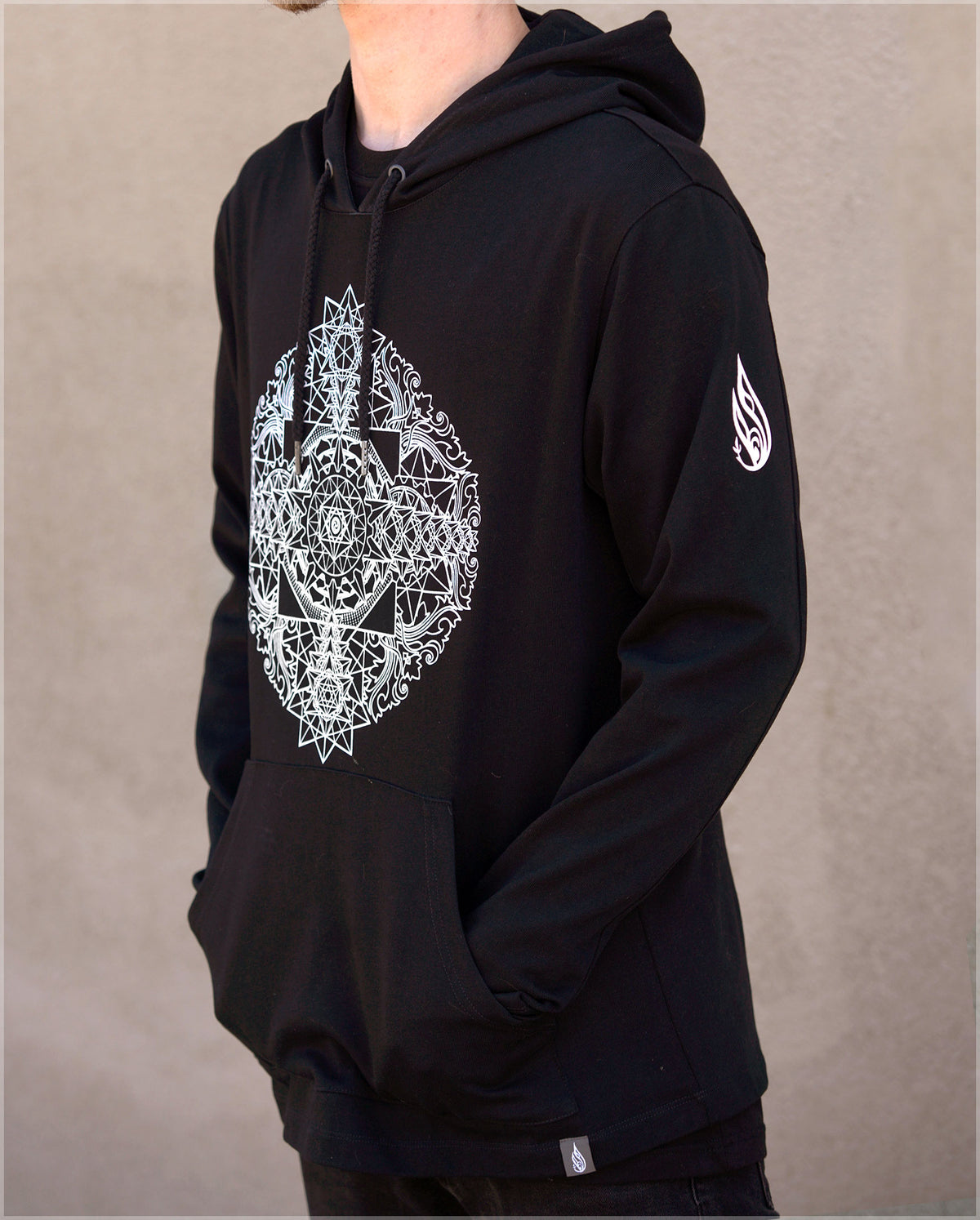 Sri Yantra Cotton Pullover Hoodie by Kimi Takemura