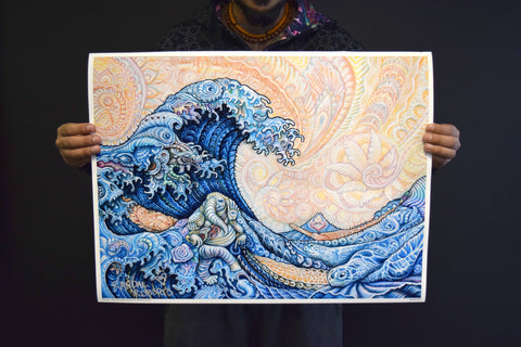 Hokusai - The Great Wave - by Randal Roberts , Art Print - Randal Roberts, Threyda - 4