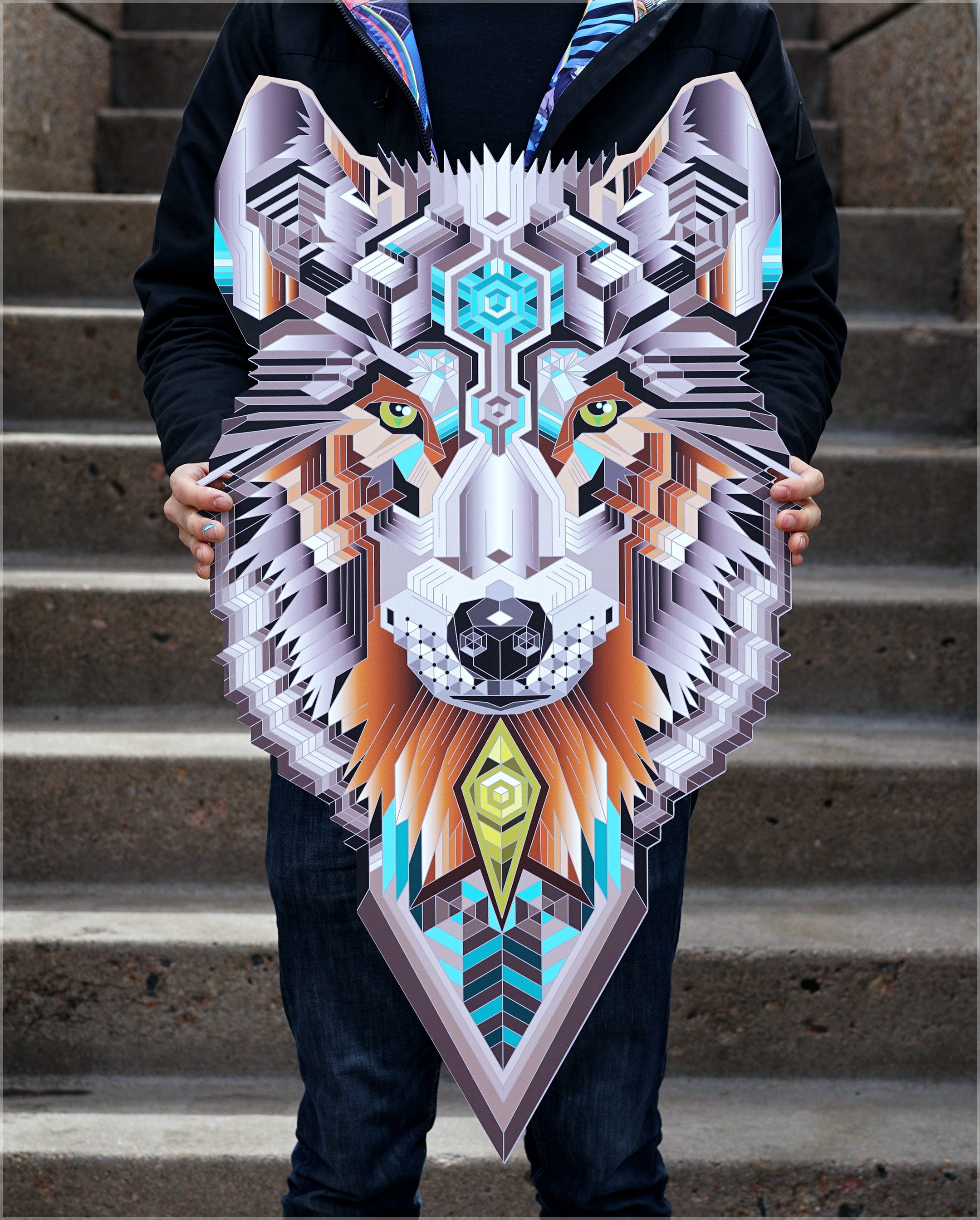 the mad shop ツイード wolf＆wolff atelier103 A.I. Wolf Aluminum Diecut Print by Mike Cole - Threyda Art and Apparel